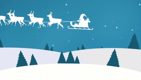 Animación-De-Papá-Noel-En-Trineo-En-Navidad-Sobre-La-Nieve-Que-Cae.