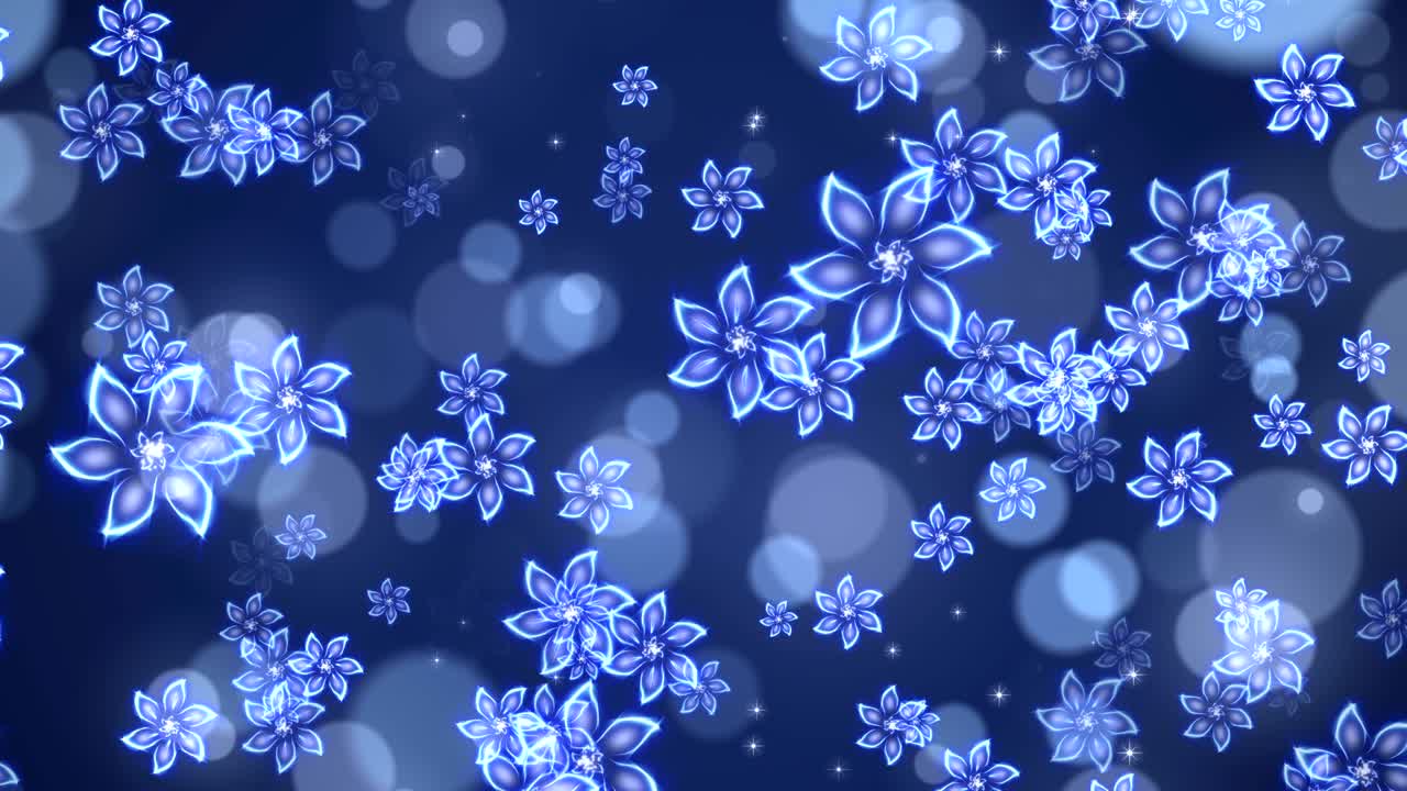 파란색 추상적인 꽃 배경, 컴퓨터 생성 완벽한 루프