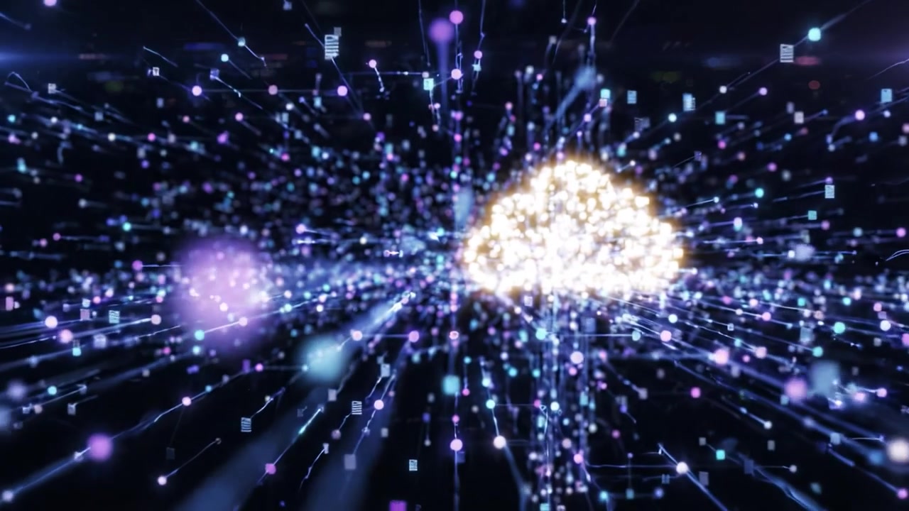 A Captivating Visual Journey Through Digital Connections and Cloud Transformations, Showcasing the Flow of Information and Data in a Vibrant, High-Tech Environment
