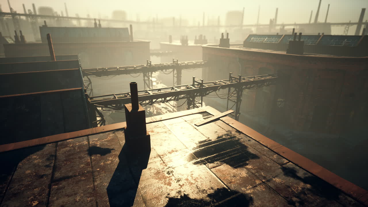 산업 지구 에 있는 콘크리트 폐허 와 함께 버려진 공장