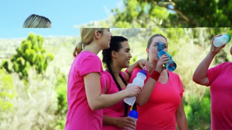 Gruppe-Von-Frauen,-Die-Beim-Wassertrinken-Interagieren