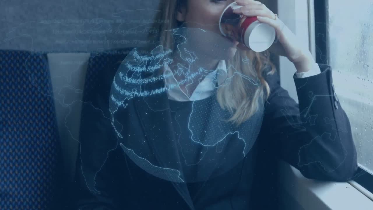 블루글로브의 애니메이션과 데이터 처리, 스마트폰을 사용하는 열차에 있는 사업가