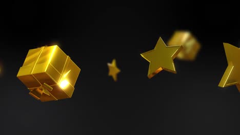 animation of gold stars and presents falling over black background