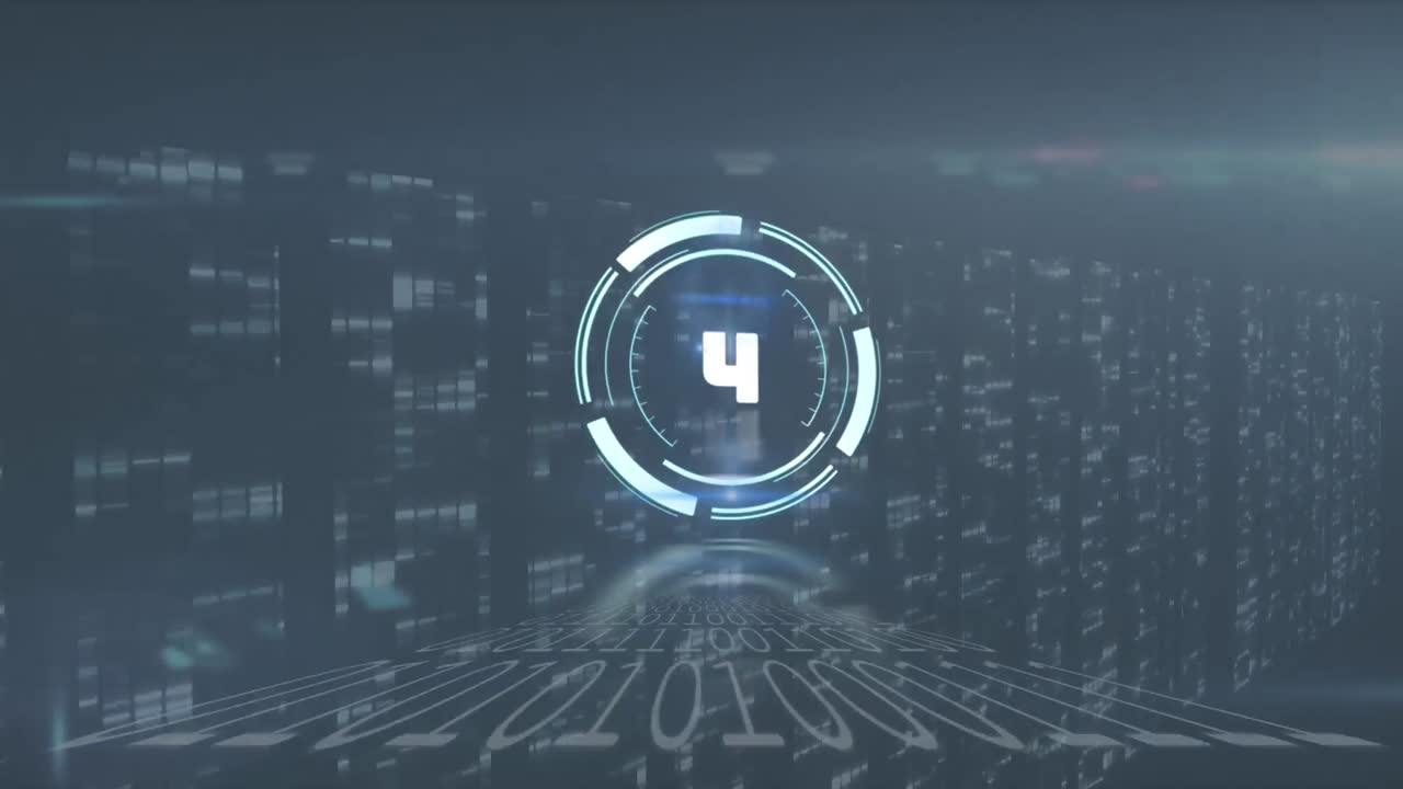 Animation of scope scanning over data processing and moving columns on black background