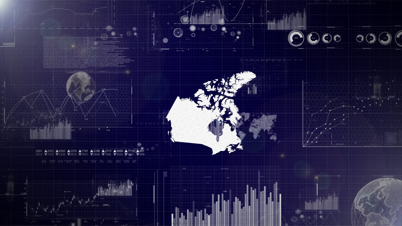 Canada Country Corporate Background With Abstract Elements Of Data analysis charts I Showcasing Data analysis technological Video with globe,Growth,Graphs,Statistic Data of Canada Country