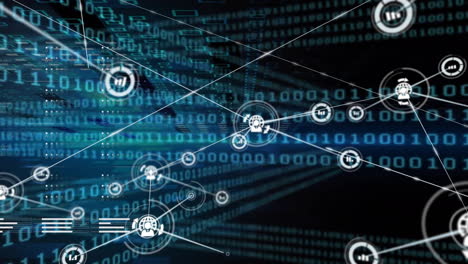 animación de la red de conexiones con iconos sobre el procesamiento de datos sobre fondo negro
