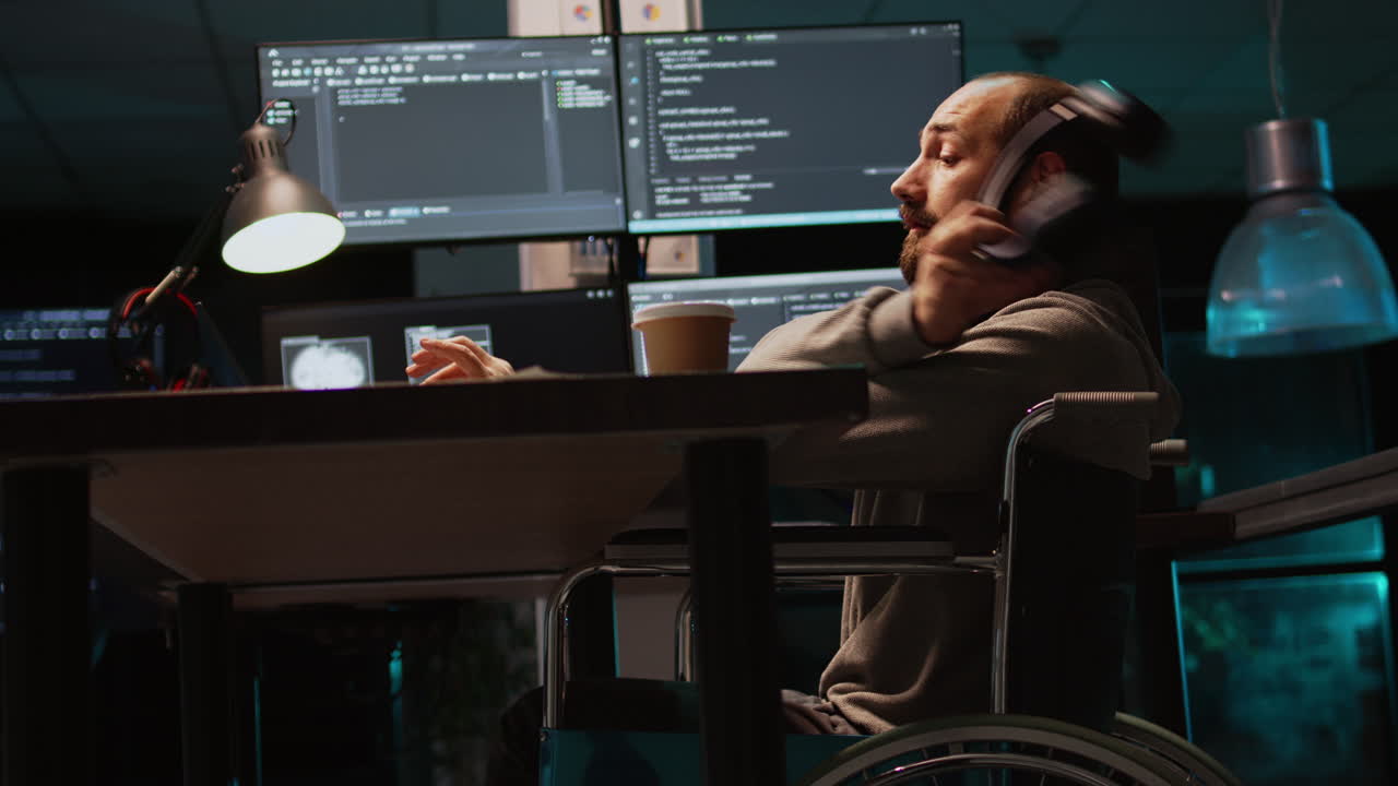 Man in Wheelchair Working on Computer