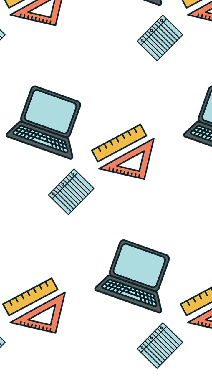 Animation of school items icons moving on white background
