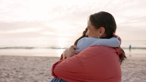 beach, mother and child hug outdoor on family