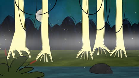 Cartoon-animation-background-with-forest-and-swamp