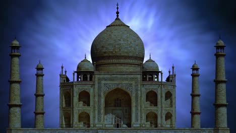 a religious concept of heavenly rays-of-light over the taj mahal in india