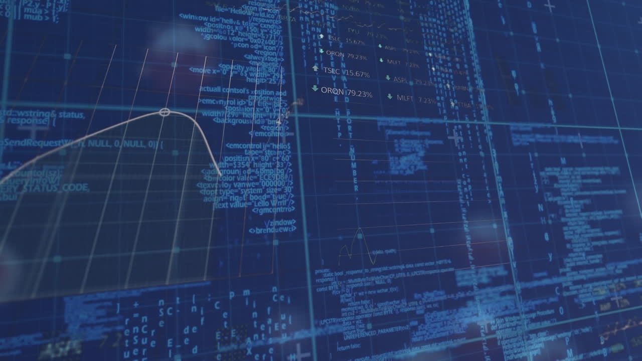 animación del procesamiento de datos financieros sobre células de virus