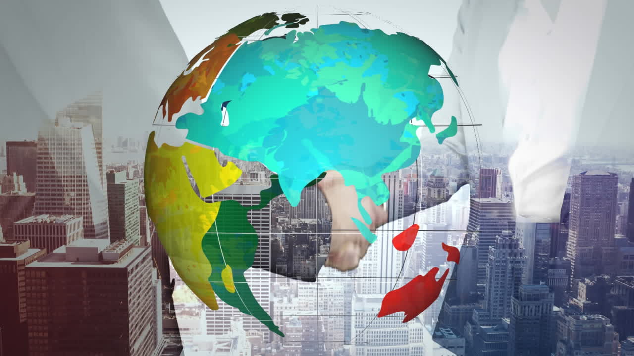 비즈니스맨의 손을  ⁇ 는 전 세계 애니메이션