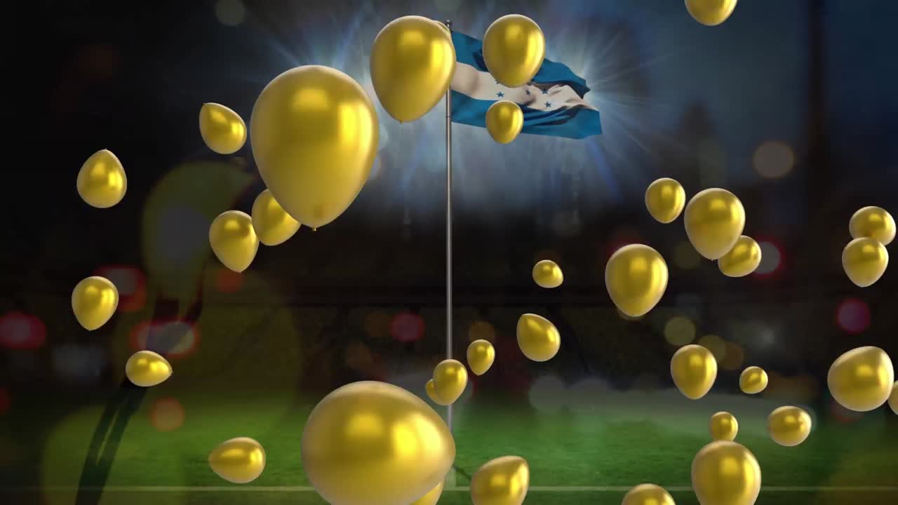 온두라스의  ⁇ 발 위에 풍선과 불빛의 애니메이션
