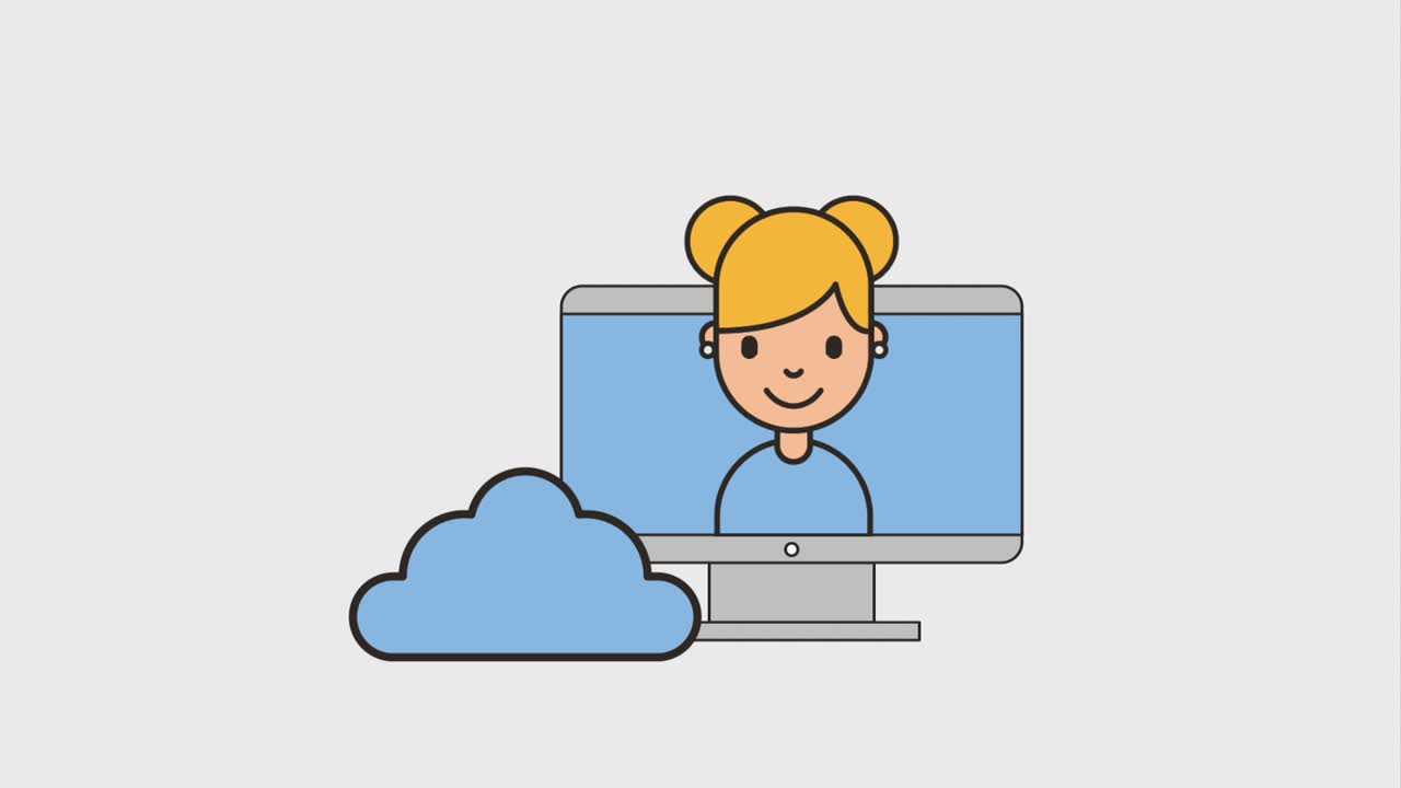 junge frau im computernetzwerk cloud-speicher