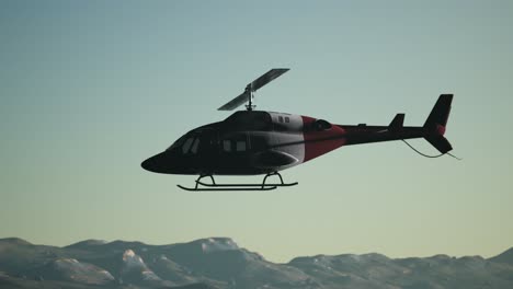 extreme slow motion flying helicopter and sunset sky