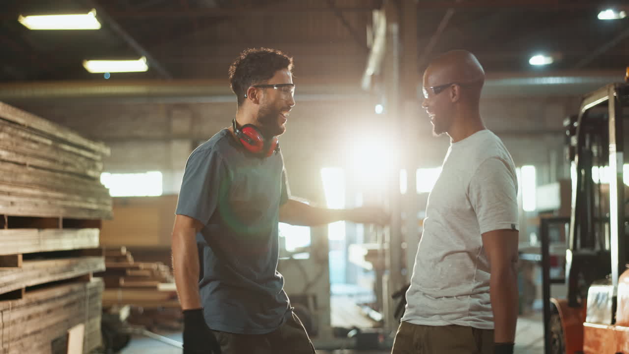 Woodworkers in a warehouse