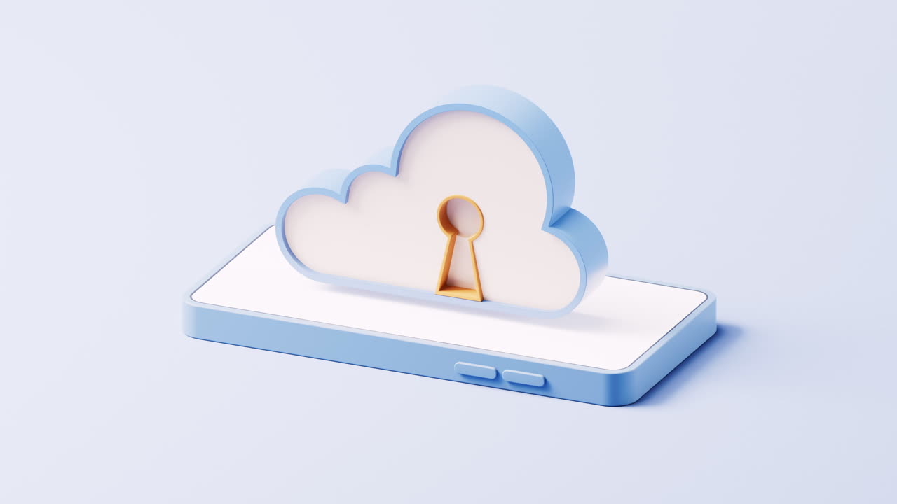 облачные вычисления с блокировкой безопасности на мобильном телефоне, 3d-рендеринг.