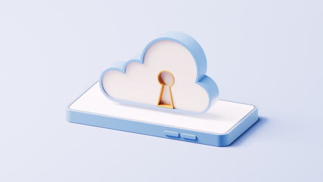 computación en la nube con bloqueo de seguridad en el teléfono móvil, renderización 3d.