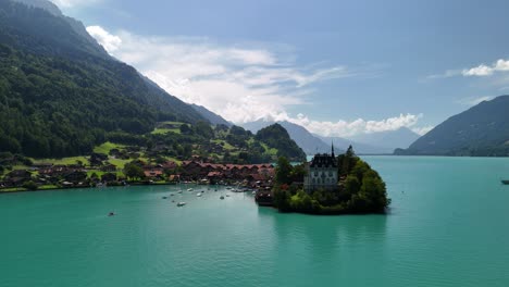 iseltwald swiss village switzerland nature shore of lake brienz, aerial