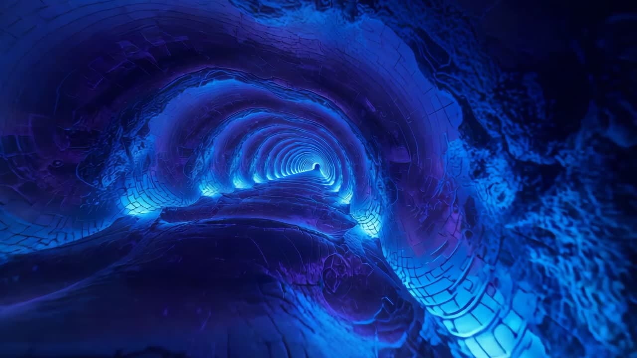 Abstract Blue Glowing Tunnel