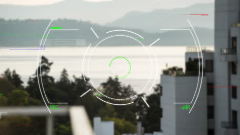 targeting system animation over cityscape with trees and buildings