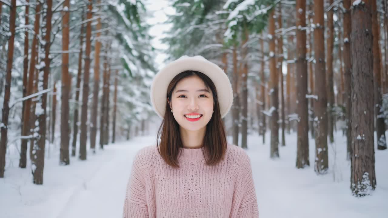 겨울 숲에서 여자