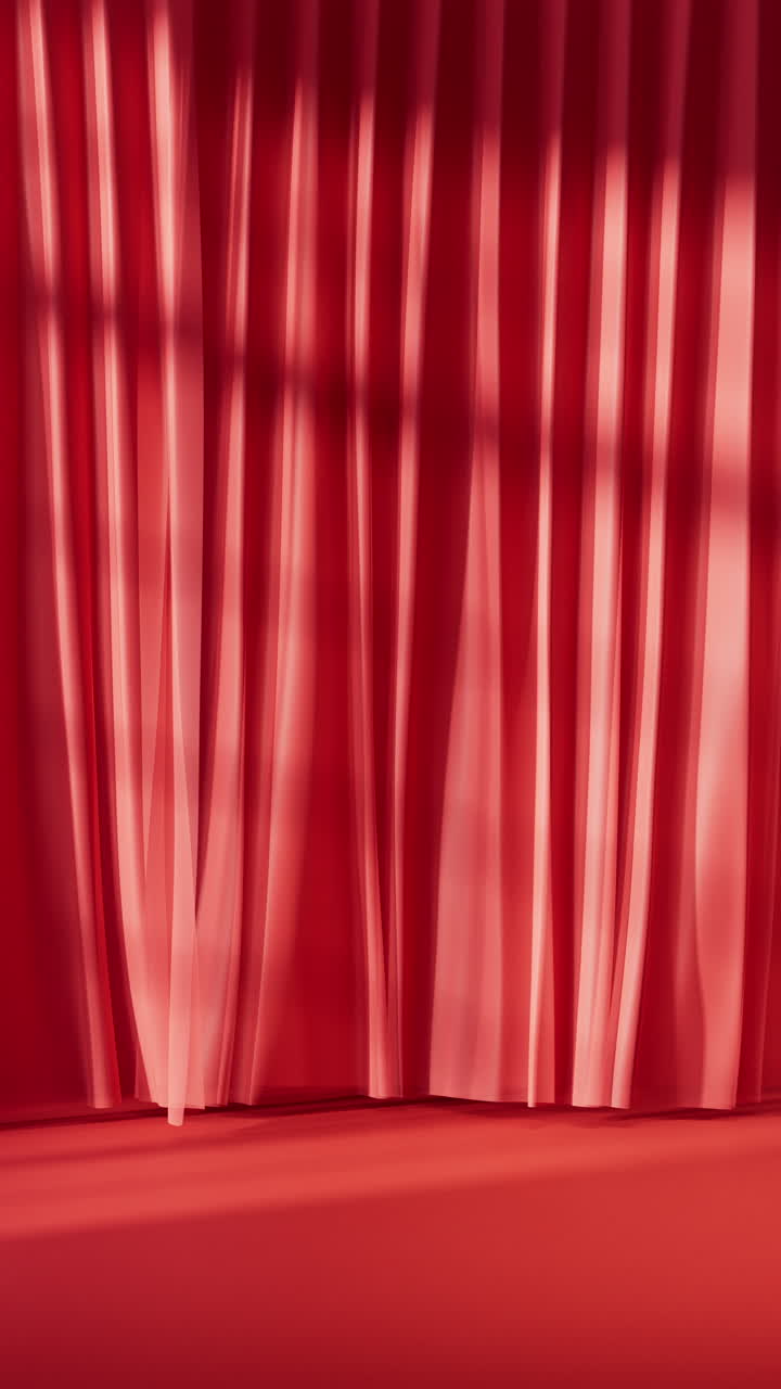 Red curtain with sunlight comes in, 3d rendering.