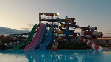 Panorama-of-the-Aquapark-Sliders,-Aqua-Park,-Water-Park-Aquapark-Sliders-With-Pool