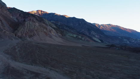 aerial drone shot through artist's drive in death valley national park, california