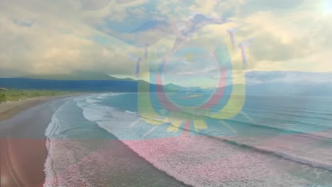 Animation-Der-Flagge-Ecuadors,-Die-über-Der-Strandlandschaft-Weht