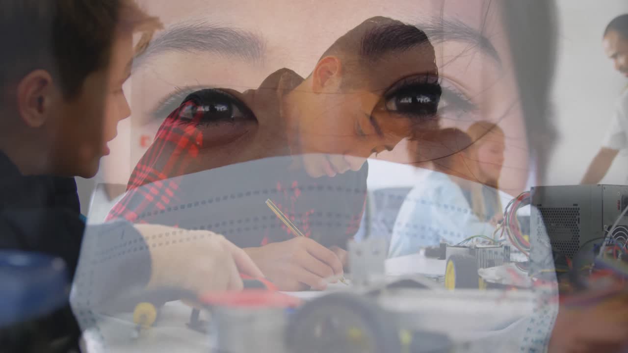 mujer con máscara en la cara contra estudiantes que estudian