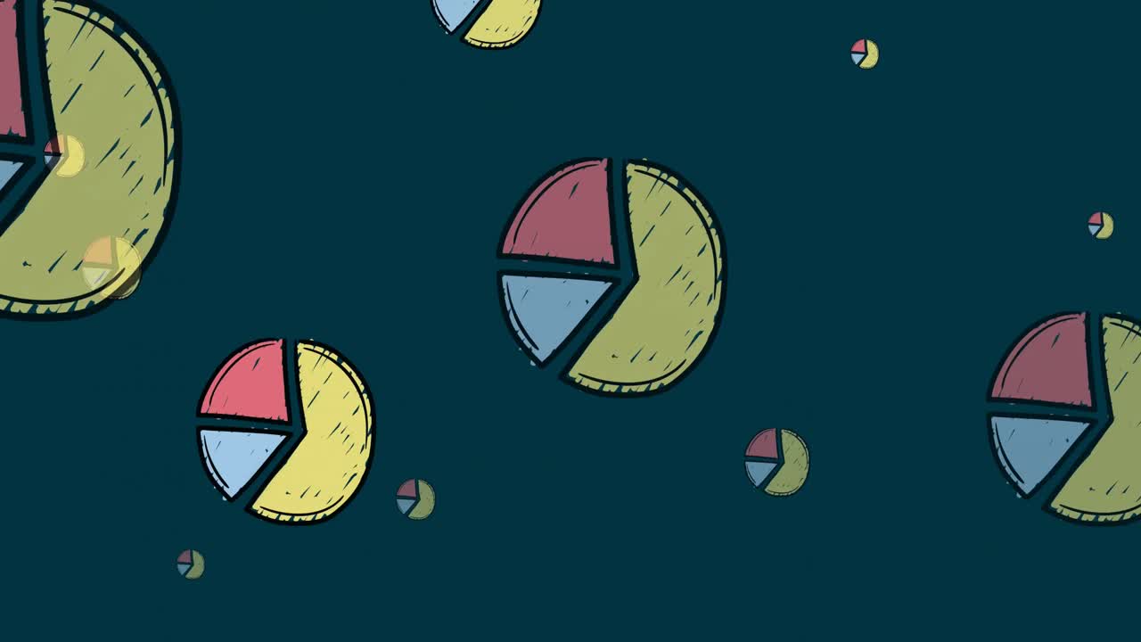 Animation of pie chart statistics moving on dark blue background