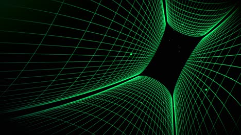 Tilted-green-rotating-wireframe-grid-tunnel-animation-with-glowing-particles