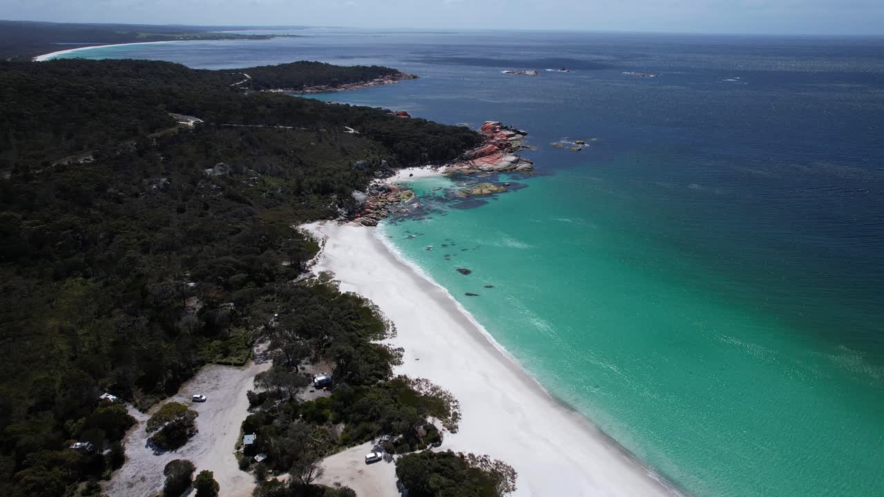 Cosy Corner And Swimcart Beach In Tasmania, Australia - Aerial Drone Shot