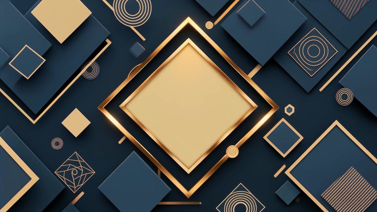 Luxury Geometric Pattern with Golden Squares and Navy Blue Elements