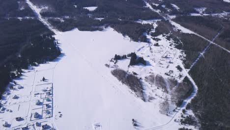 aerial view of a snowy winter village