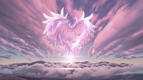 heart shaped angel wings in pink cloudscape