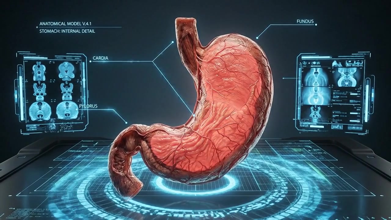 Visualizzazione di anatomia medica che mostra organi e sistemi del corpo umano