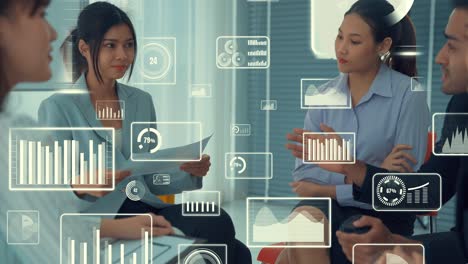 personas de negocios en reuniones de personal corporativo con gráfico visionario