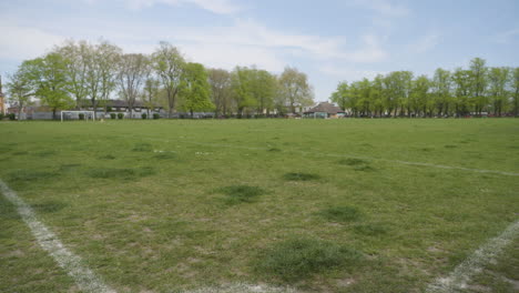 white lines in corner of local football yard, tilt-up tripod view