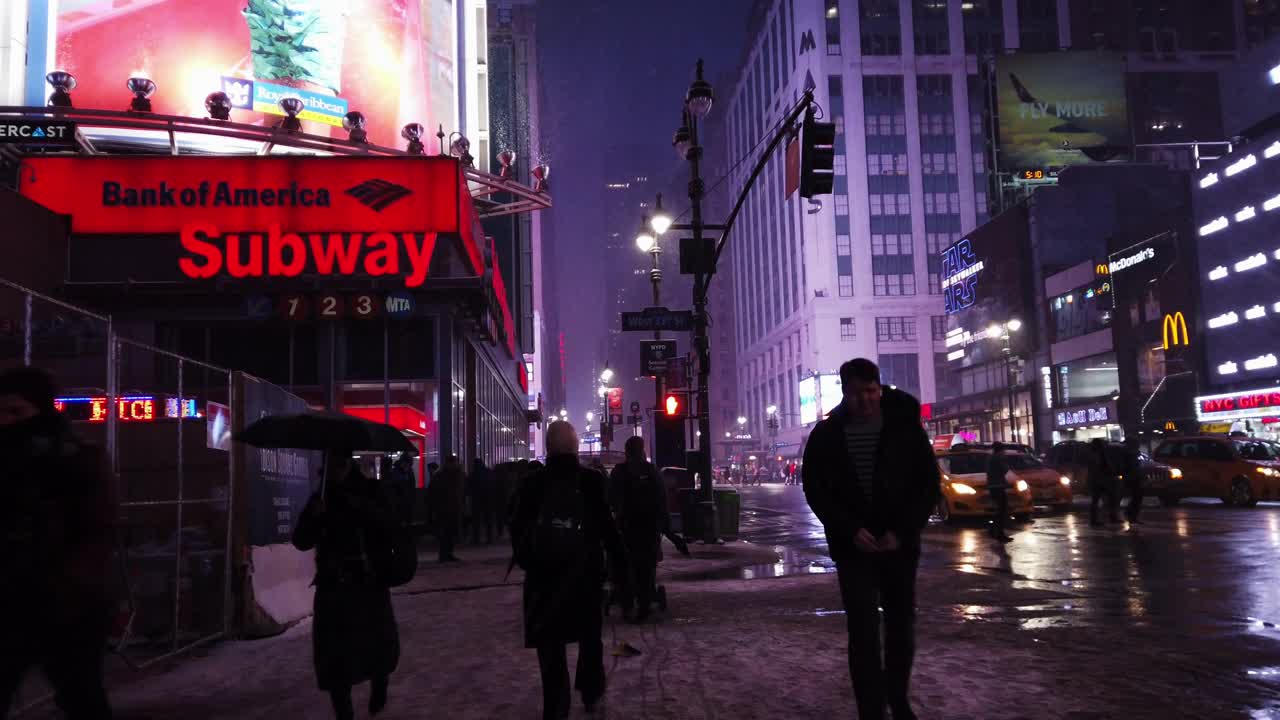 Cinematic and slow motion shots filmed in New York City representing everyday lifestyle with a personal feel-first person in 4K. These were shot around the city during a snowstorm at night.