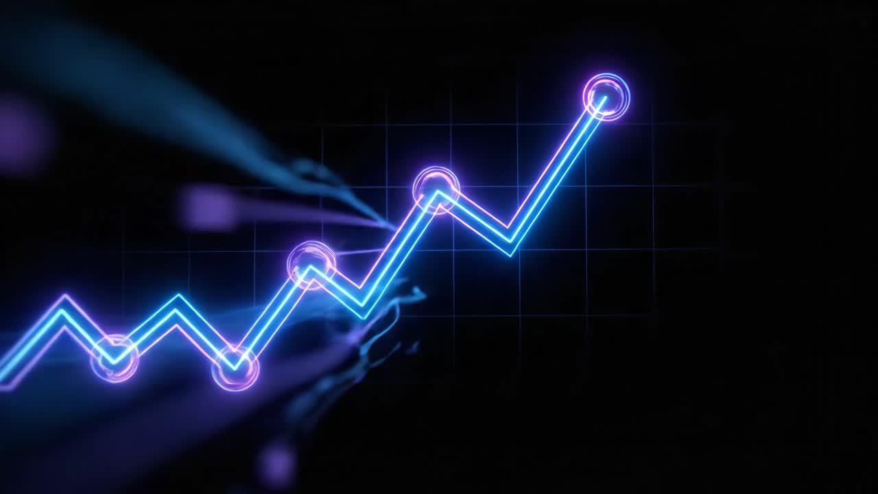 Geanimeerde neonlijngrafiek die opwaartse bedrijfsgroei laat zien