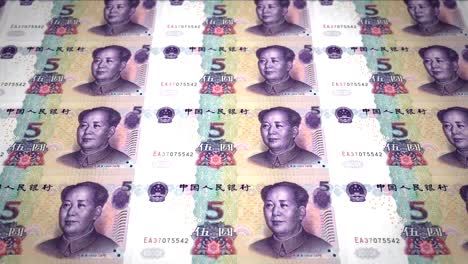 billetes de cinco renminbi chinos rodando en la pantalla, dinero en efectivo, bucle