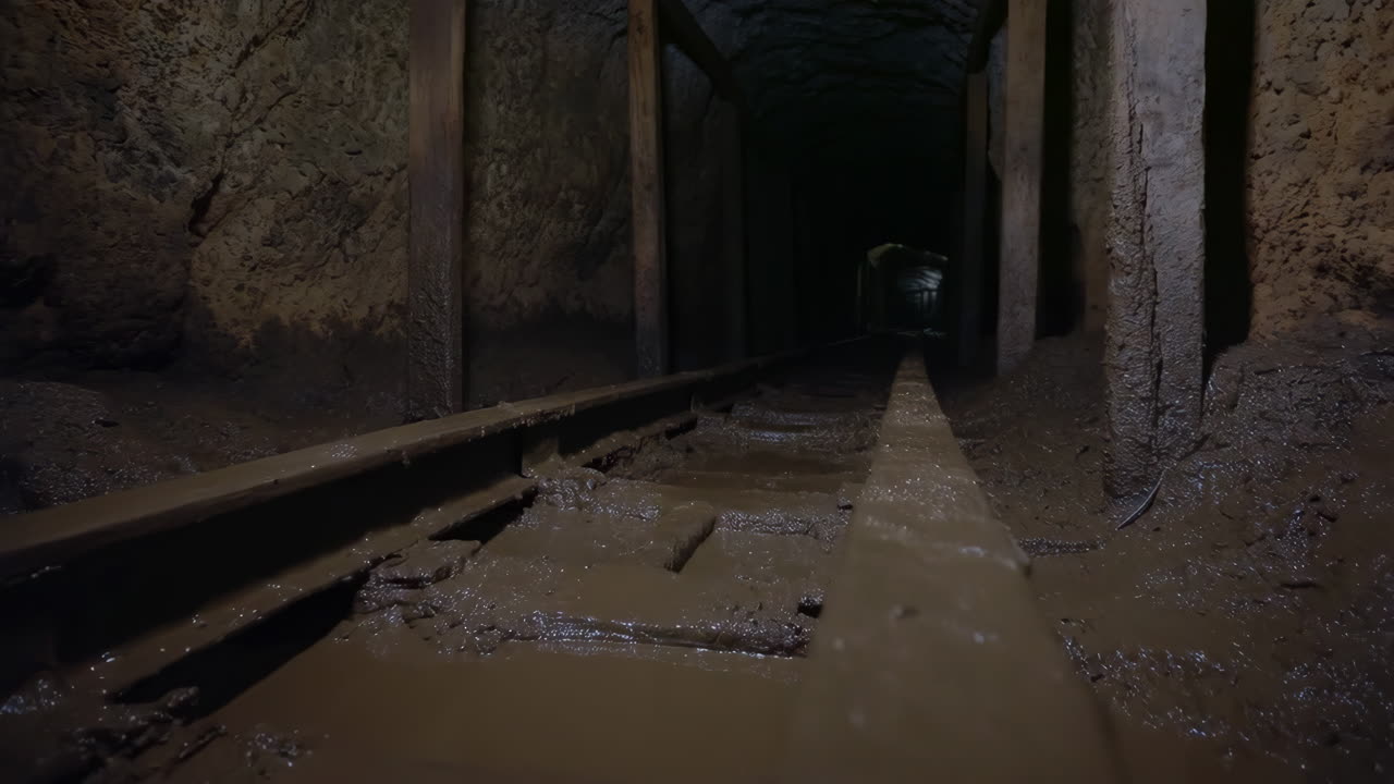 Dark and Muddy Mine Tunnel