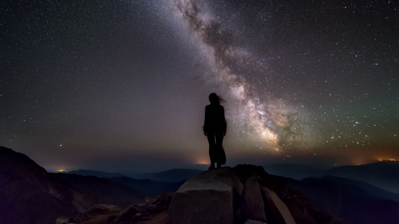 Silhouette of a person under the Milky Way