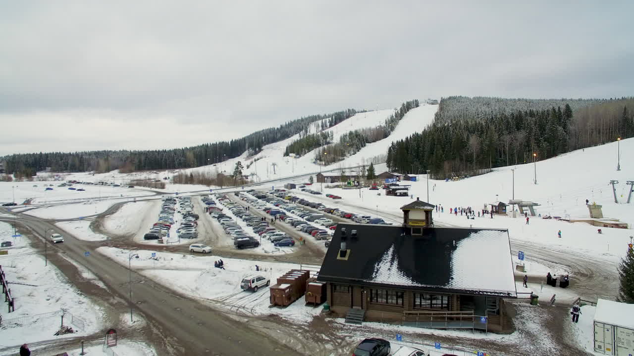 Himos Ski Resort, Himoslomat restaurant and the ski slopes of Himos in the background