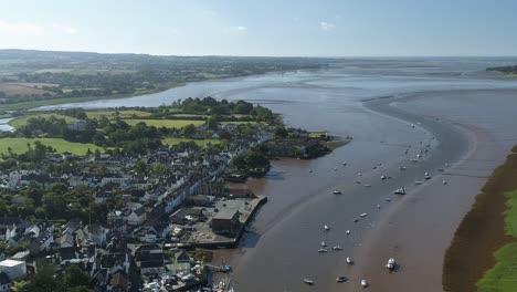 aerial pitch up reveal of the exe estuary around topsham, devon