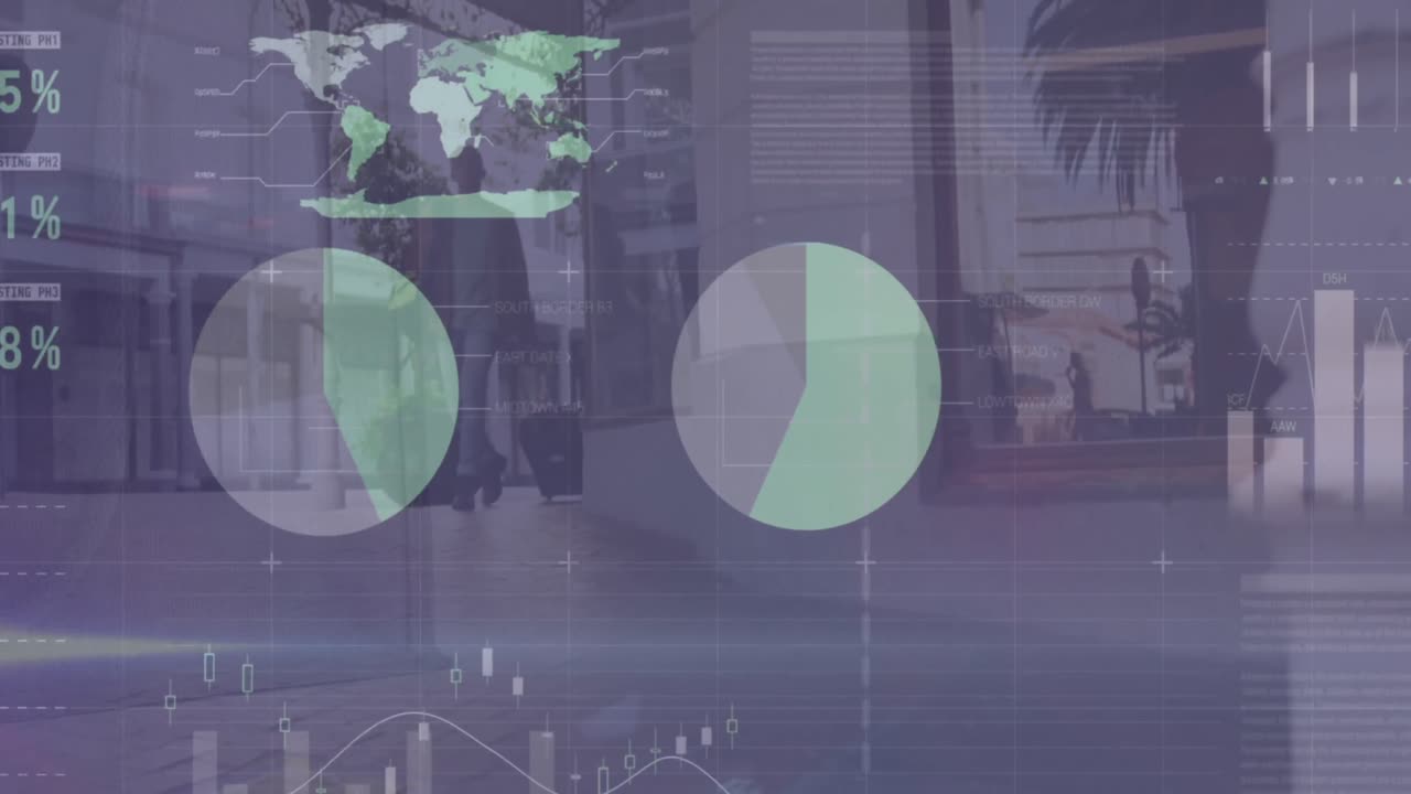 Animación de procesamiento de datos estadísticos sobre personas de negocios.