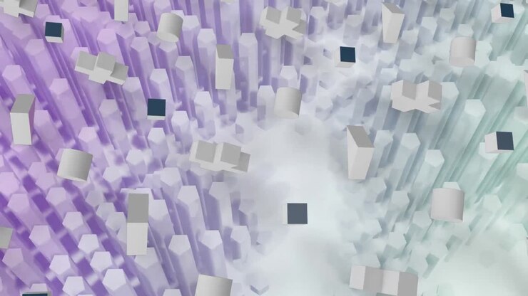 rows of abstract shape over abstact shapes in motion